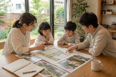 家族で計画を立てるひととき