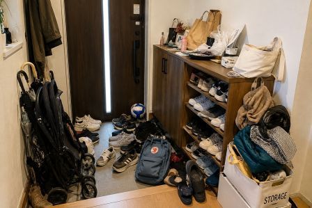 靴と荷物で散らかった玄関