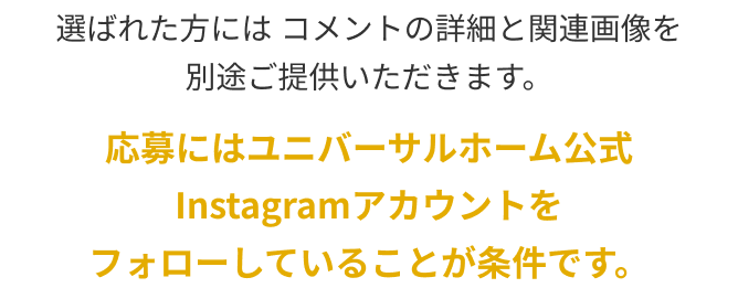 選ばれた⽅にはコメントの詳細と関連画像を別途ご提供いただきます。