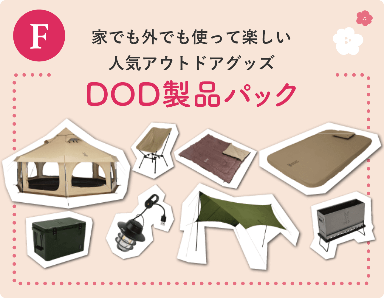 F 家でも外でも使って楽しい 人気アウトドアグッズ DOD製品パック