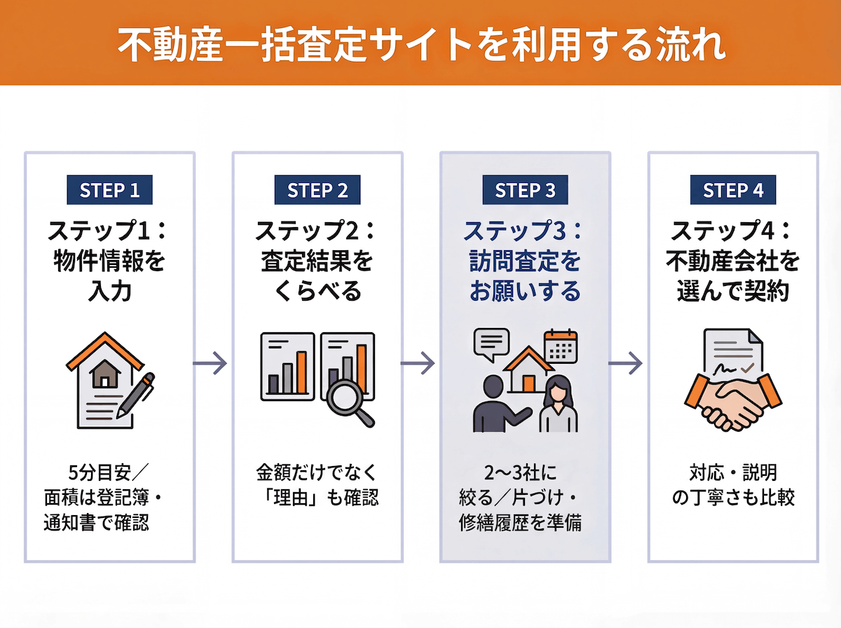 不動産一括査定サイトを利用する際の流れ
