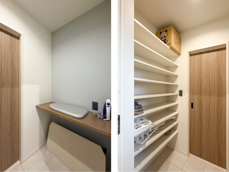 カウンタースペースと脱衣ランドリールームに分けた脱衣室兼ランドリールーム